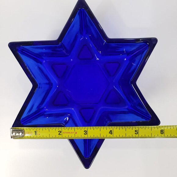 Heavy Blue Glass 6-Point Star Deep 7” Dish - Picture 5 of 5